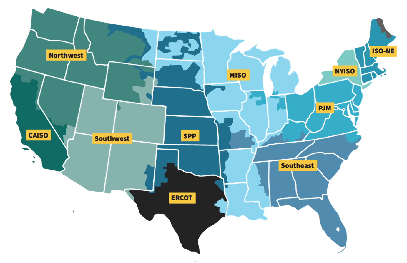 Map of Regional Transmission Organizations and Independent System Operators