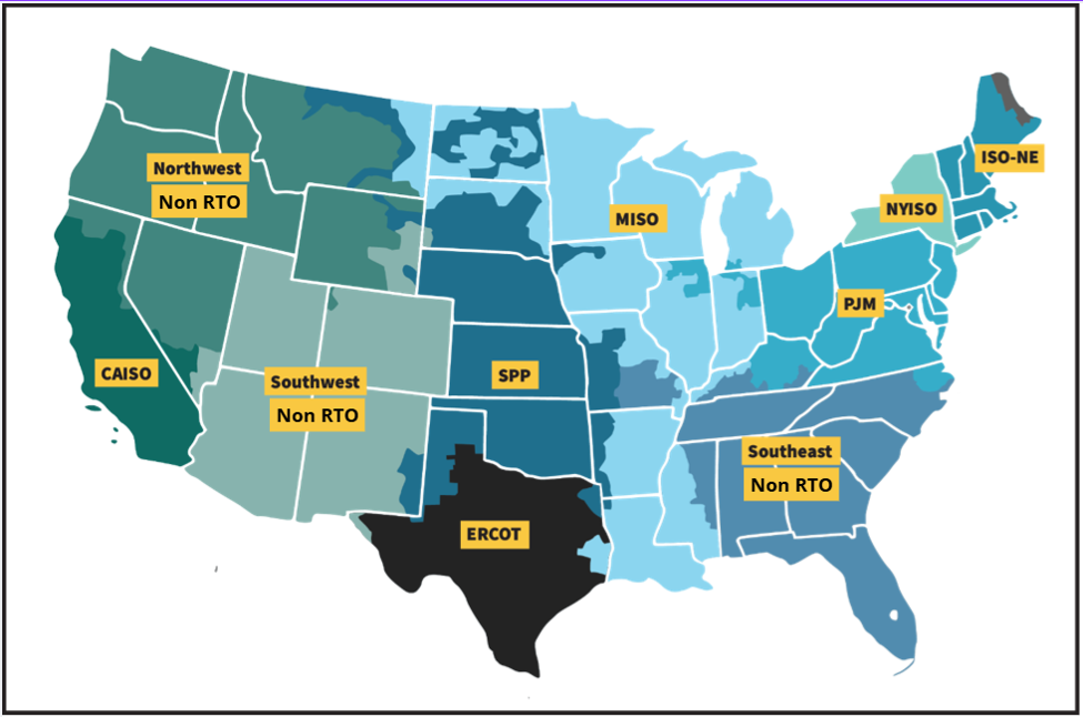 Map of U.S. Power Markets, including RTOs and ISOs