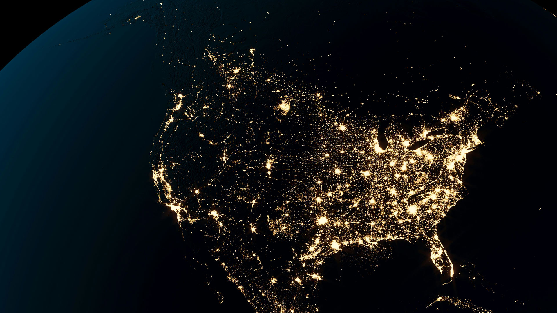 Lights of cities in North America viewed from space