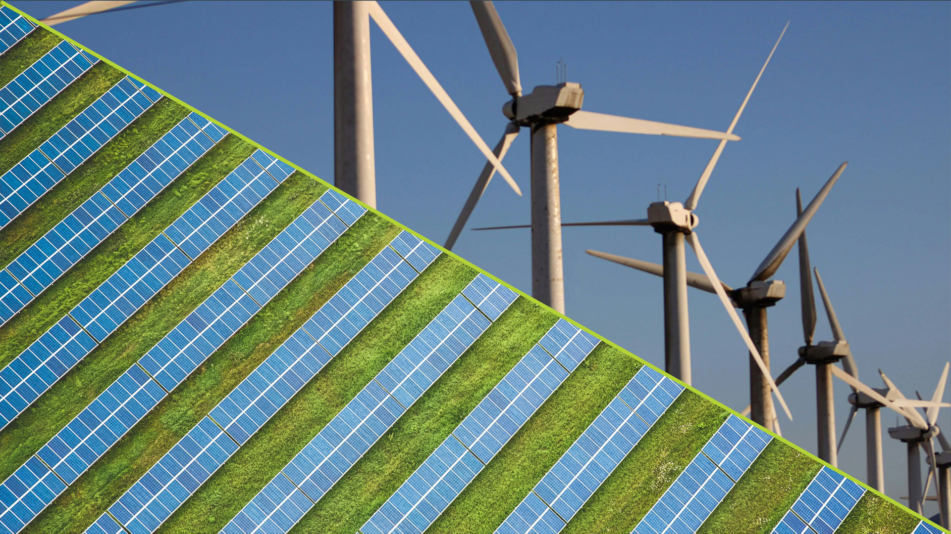 collage of wind turbines and solar panels